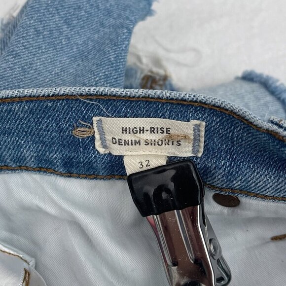 Madewell High-Rise Denim Shorts Frayed Hem Blue Wash Cotton Stretch Size 32 - Picture 4 of 13
